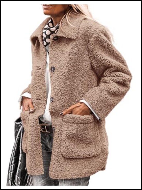Jackets & Blazers - Faux Fur Sherpa Fleece Coat Button Down Winter Overcoat